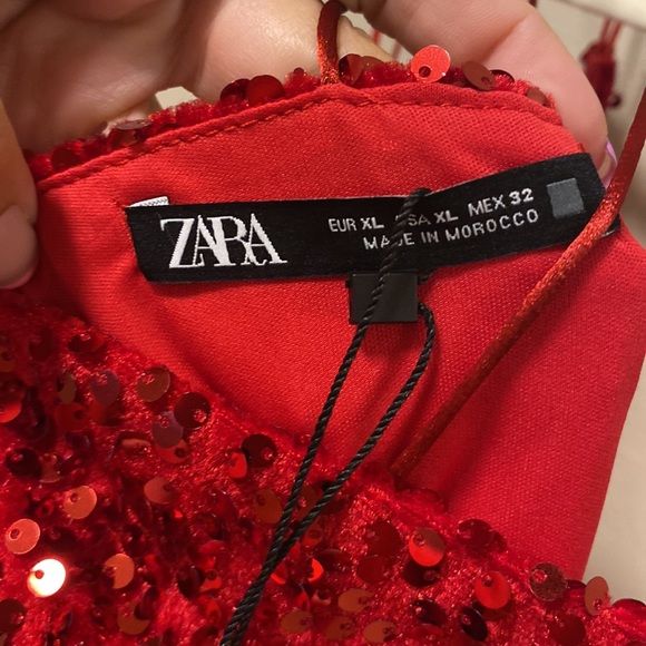NWT Zara Red Sequin & Velvet One Shoulder Body Con Dress - Picture 11 of 14
